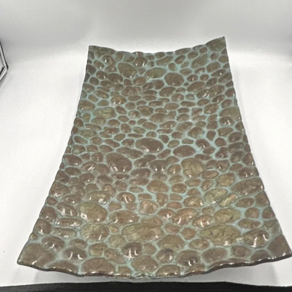 Carolyn Kinder metal Tray, Rectangular, Pebble Pattern, Brown Green, Glossy